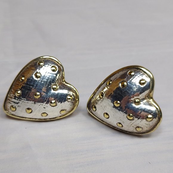 Large Puffy Heart 925 Sterling Silver Statement Earrings 80s signed. - Picture 10 of 12